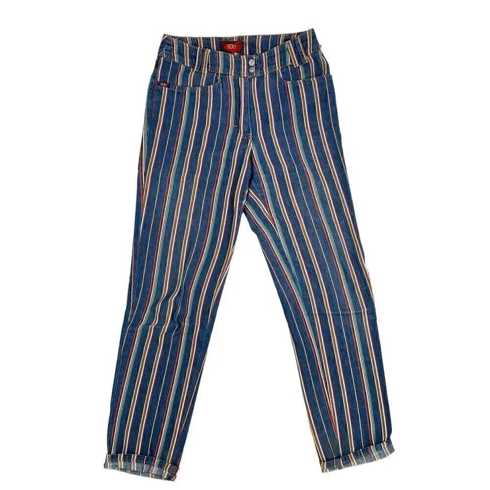 Roxy Size 5 Vintage 90s Striped Jeans Pants Made In USA
